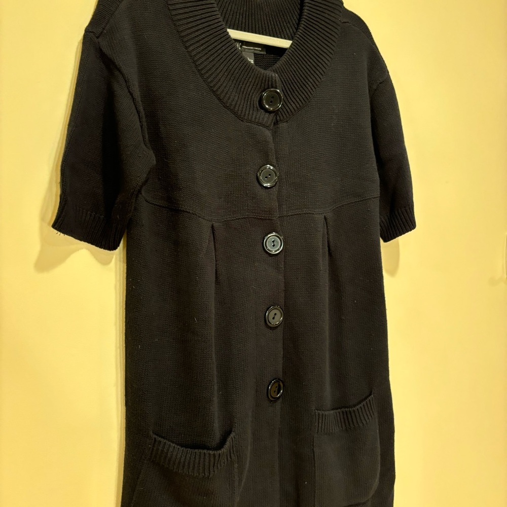 INC Black Short Sleeve Cardigan Sweater w/ Cashmere Blend - Size L